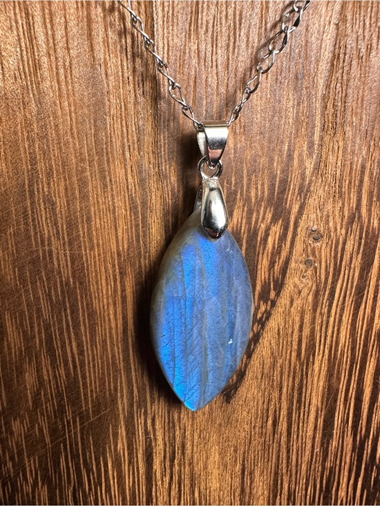 Jewelry - Blue Labradorite Marquise Shaped Pendant Necklace on Stainless Steel Chain